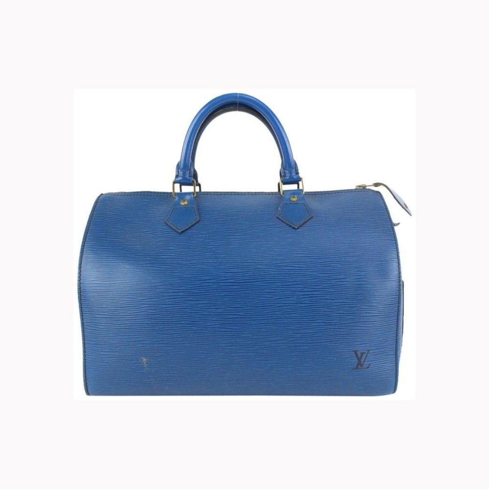 Louis Vuitton Blue Epi Leather Toledo Speedy 30 Boston Bag MM 917lv16